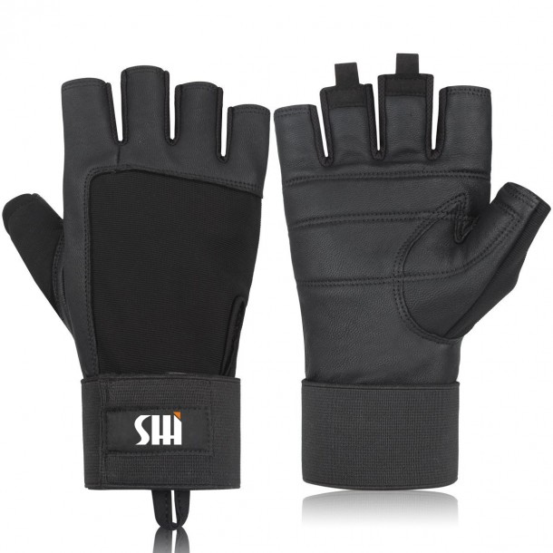 Men's Padded Genuine Leather Weight Lifting Gloves with 18" Adjustable Wrist Support for Gym Workout GG-094 